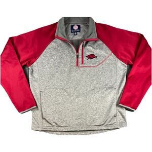 G-lll Arkansas Razorbacks Carl Banks Men’s L Gray Red 1/4 Zip Fleece Pullover